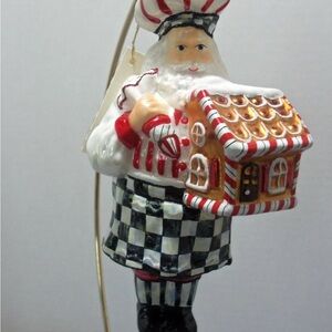 MacKenzie-Childs Santa Chef Ornament courtly check gingerbread house new in box
